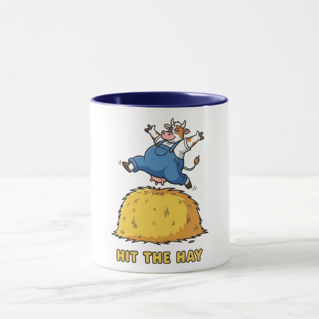 Playful Cow Jumping on Hay Mug (Center)