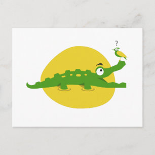 Playful Crocodile and Bird Postcard