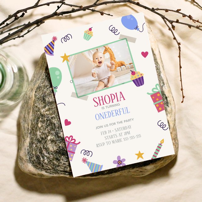 Playful Cupcake 1st Birthday Photo Invitation (Creator Uploaded)