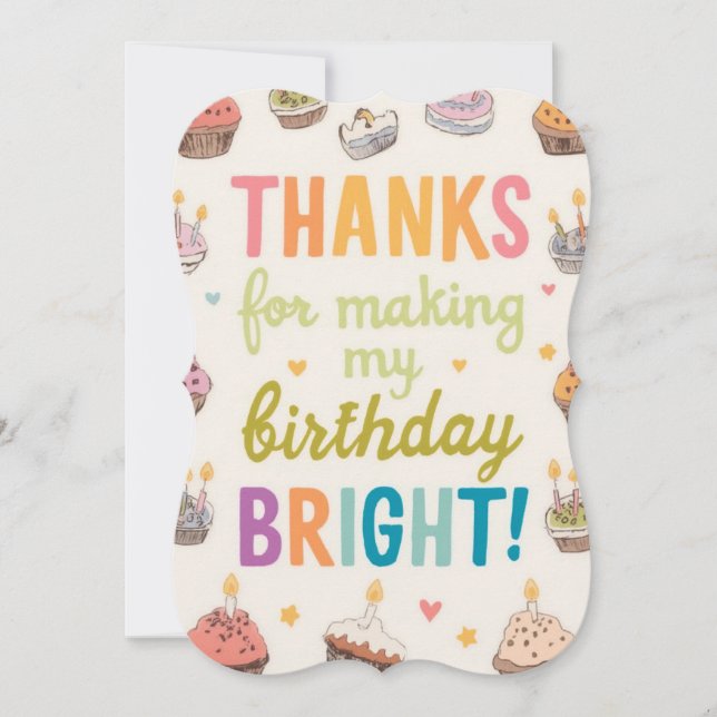 Playful Cupcake Bright Birthday Thank You Card (Front)