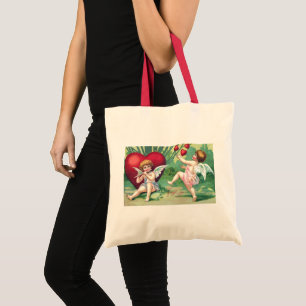 Playful Cupids Retro Cute Vintage Valentine Hearts Tote Bag