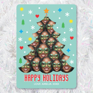 Playful Custom Photo Modern Christmas Tree Green Holiday Card