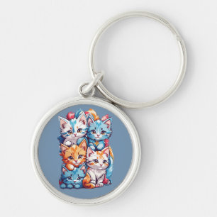 Playful Cute Kawaii Kitties Key Ring