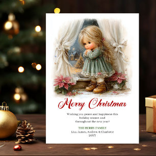 Playful Cute Little Girl Winter Scene Greeting Holiday Card
