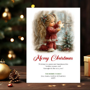 Playful Cute Little Girl Winter Scene Holiday Card