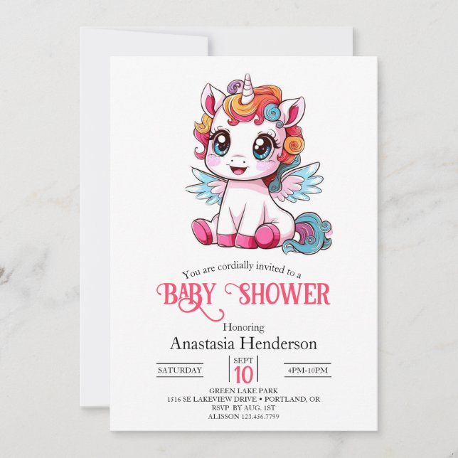 Playful Cute Unicorn Baby Shower Invitation (Front)