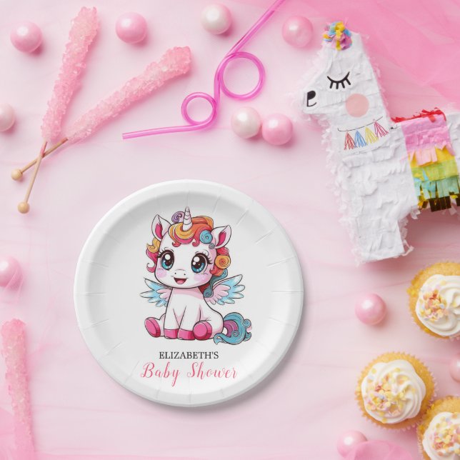 Playful Cute Unicorn Baby Shower Paper Plate (Party)