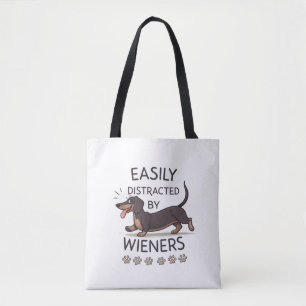 Playful Dachshund Dog Funny Cartoon Art Tote Bag