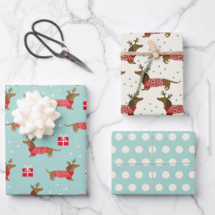 Playful Dachshund in Sweaters Christmas  Wrapping Paper Sheet