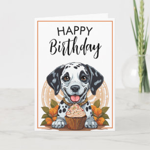 Playful Dalmatian Dog with Cupcake Birthday Card