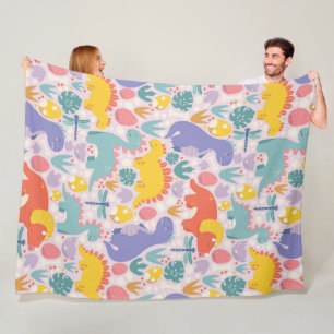 Playful Dinosaur Adventure Fleece Blanket