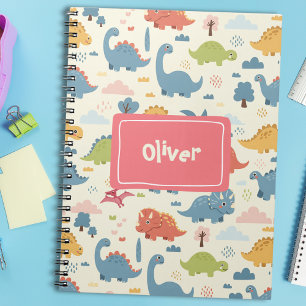 Playful Dinosaur Pattern Personalised Notebook