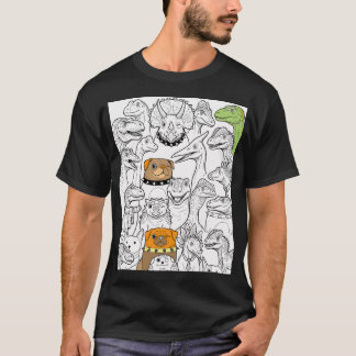 Playful Dinosaurs and Pugs Character Collection T-Shirt
