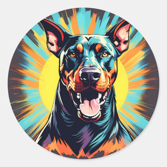 Playful Doberman Pinscher Classic Round Sticker (Front)