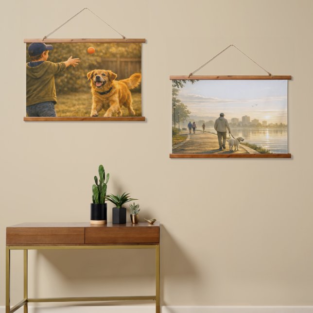 Playful Dog Day Horizontal Tapestry Wall Art Set (Asymmetrical)