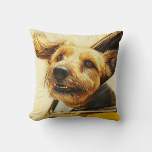Playful Dog Enjoying Car Ride Art Print Cushion