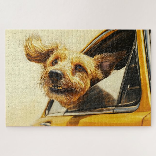 Playful Dog Enjoying Car Ride Art Print Jigsaw Puzzle (Horizontal)