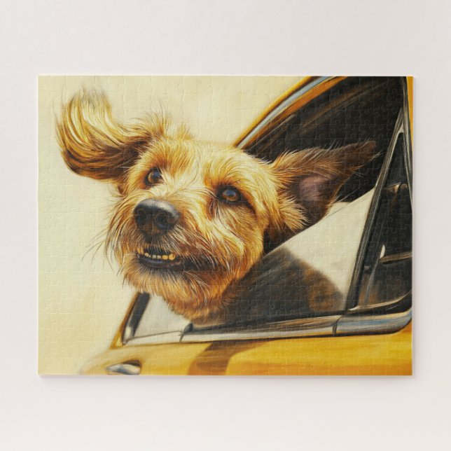 Playful Dog Enjoying Car Ride Art Print Jigsaw Puzzle (Horizontal)