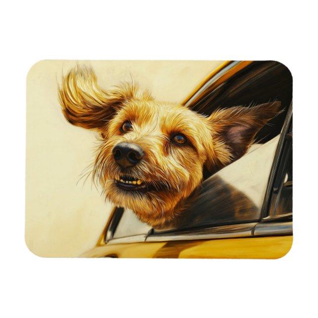 Playful Dog Enjoying Car Ride Art Print Magnet (Horizontal)