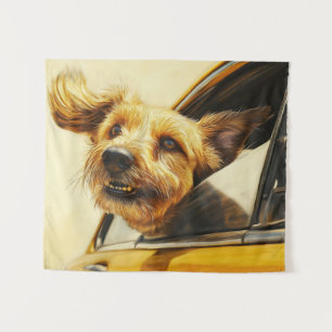 Playful Dog Enjoying Car Ride Art Print Tapestry