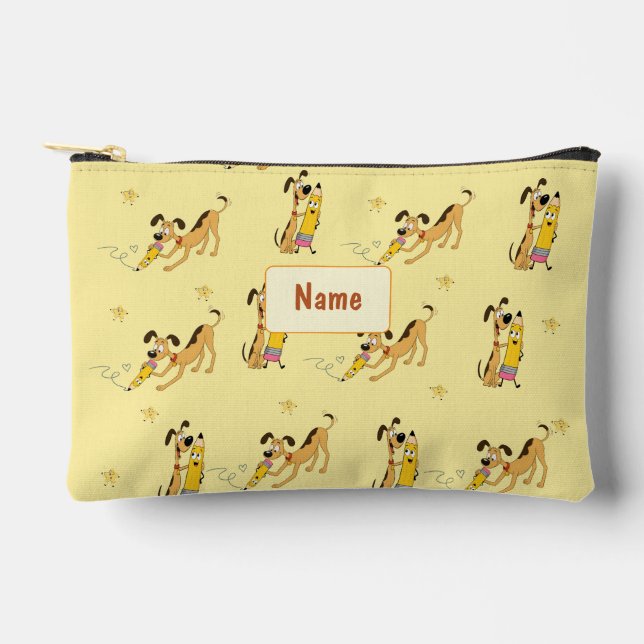Playful Dog & Happy Pencil Pattern Accessory Pouch (Front)