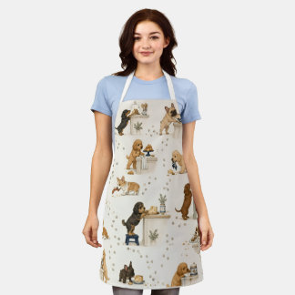 Playful Dog Lover Cartoon Puppy Pattern Apron