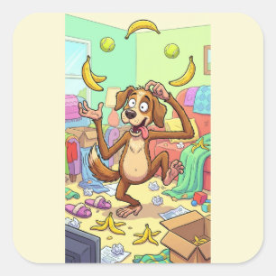 Playful Dog Monkey – Colorful Juggling Chaos Square Sticker