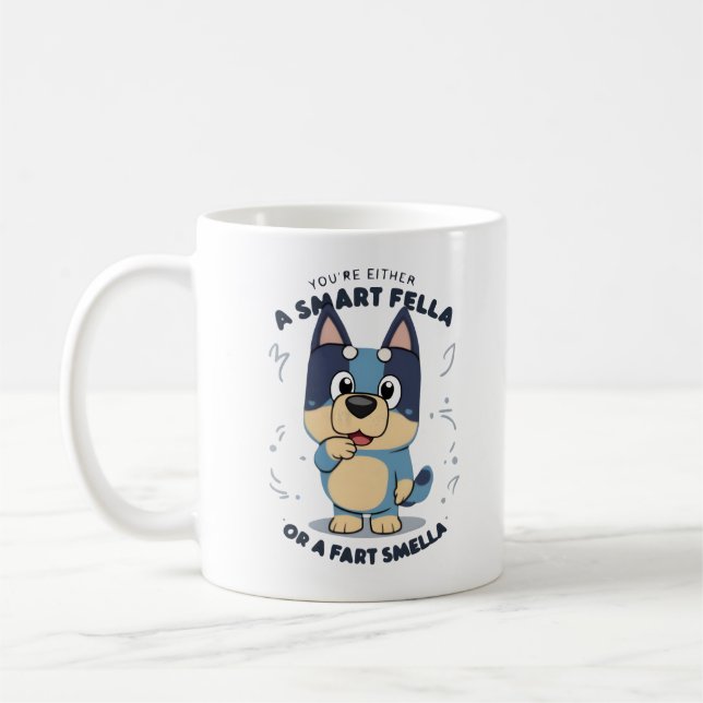 Playful dog Mug – Smart Fella or Fart Smella (Left)