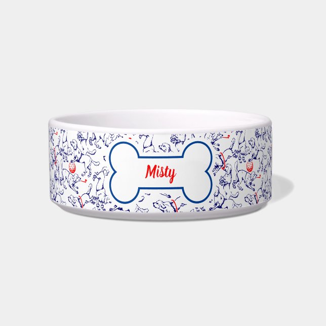 Playful Dog Pattern Personalised Pet Template Bowl (Front)