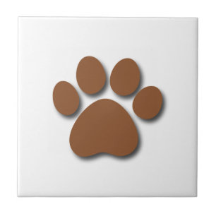 Playful Dog Paw Print for Dog Lover BROWN Tile