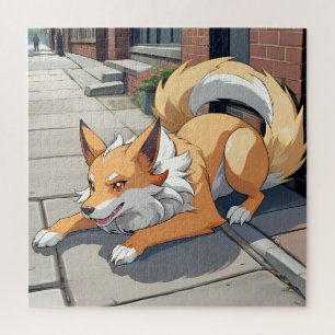 Playful Dog Street Scene Jigsaw Puzzle