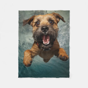 Playful Dog Swimming Underwater Design Fleece Blanket