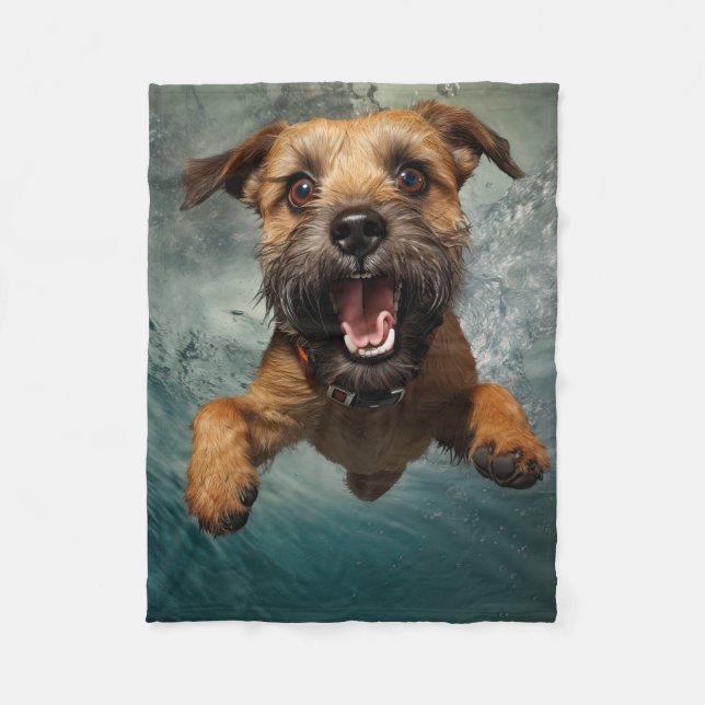 Playful Dog Swimming Underwater Design Fleece Blanket (Front)