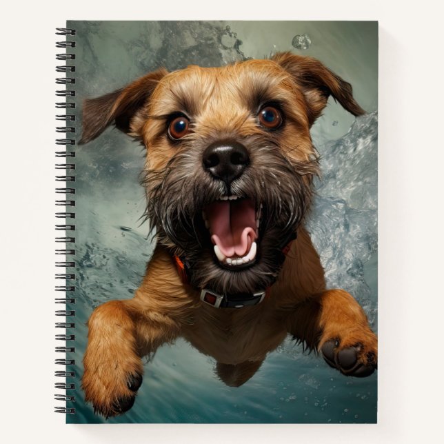 Playful Dog Swimming Underwater Design Notebook (Front)