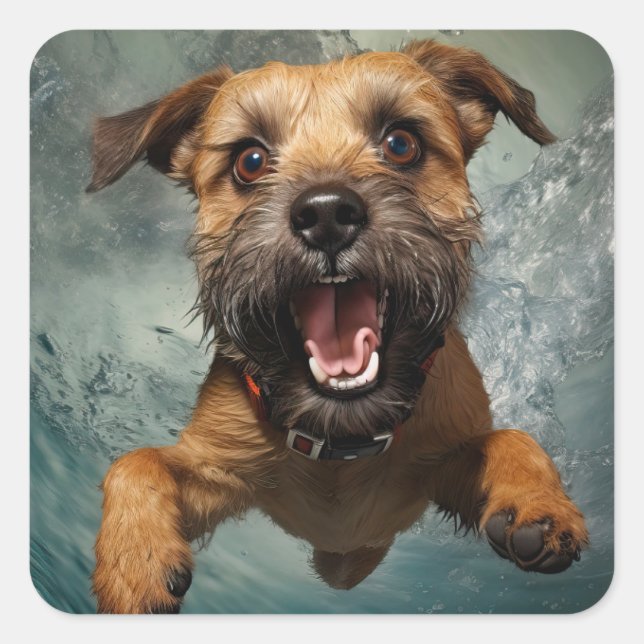 Playful Dog Swimming Underwater Design Square Sticker (Front)