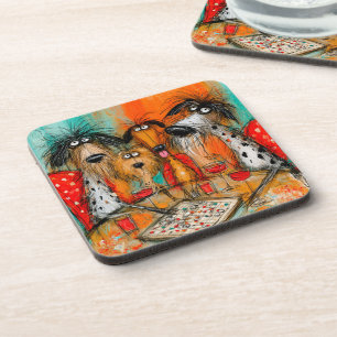 Playful Dogs Game Night with Wine Coaster