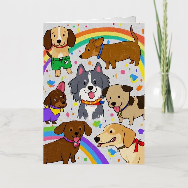 Playful Dogs Puppies  Foil Greeting Card (Front)
