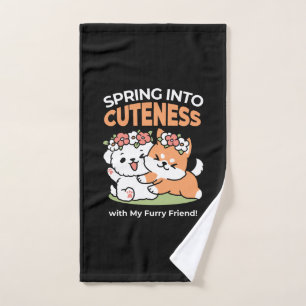 Playful Dogs with Flower Crowns – Fun Spring Theme Hand Towel