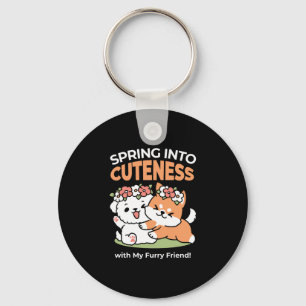Playful Dogs with Flower Crowns – Fun Spring Theme Key Ring
