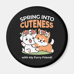 Playful Dogs with Flower Crowns – Fun Spring Theme Magnet