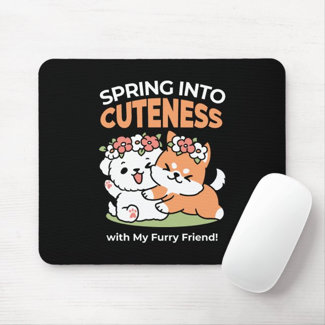 Playful Dogs with Flower Crowns – Fun Spring Theme Mouse Pad (With Mouse)