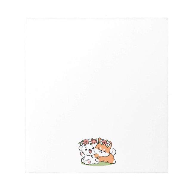 Playful Dogs with Flower Crowns – Fun Spring Theme Notepad (Front)