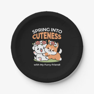 Playful Dogs with Flower Crowns – Fun Spring Theme Paper Plate