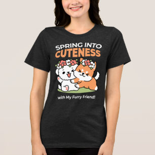 Playful Dogs with Flower Crowns – Fun Spring Theme Tri-Blend Shirt