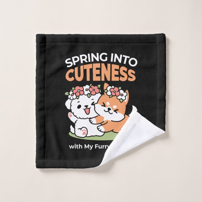 Playful Dogs with Flower Crowns – Fun Spring Theme Wash Cloth (Wash Cloth)