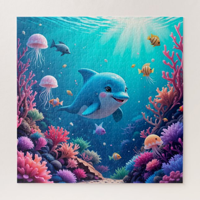 Playful Dolphin Ocean Marine Life Puzzle Fun 🌊 (Vertical)
