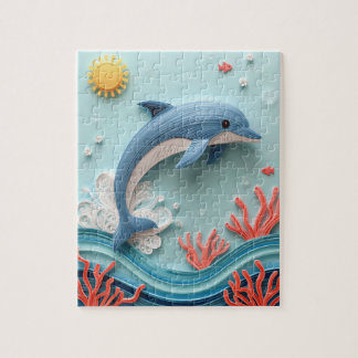Playful Dolphin Paper Art Leap Jigsaw Puzzle