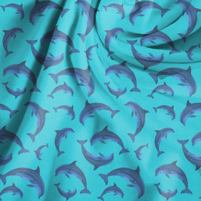 Playful Dolphins Aqua Navy Blue Pattern Fabric (Creator Uploaded)