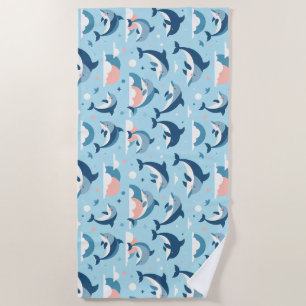 Playful Dolphins Pattern Beach Towel