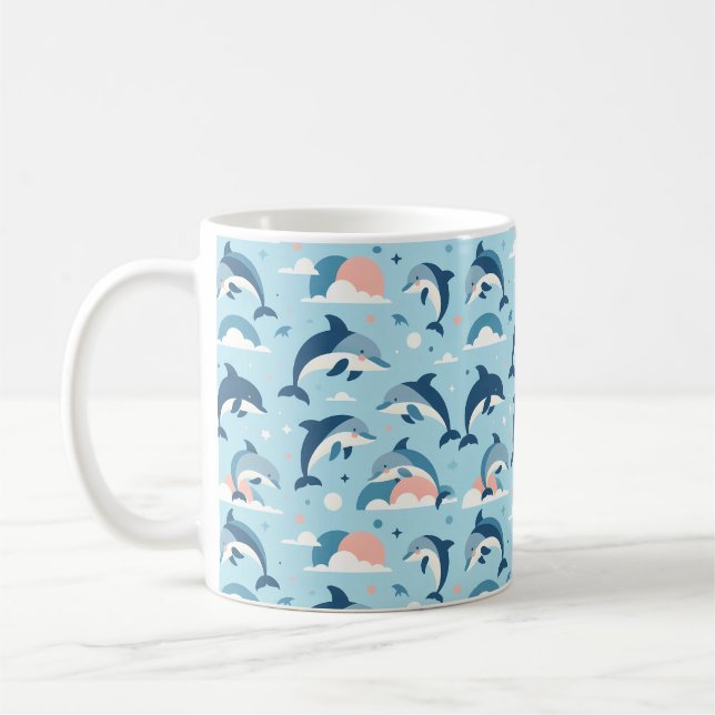 Playful Dolphins Pattern Coffee Mug (Left)